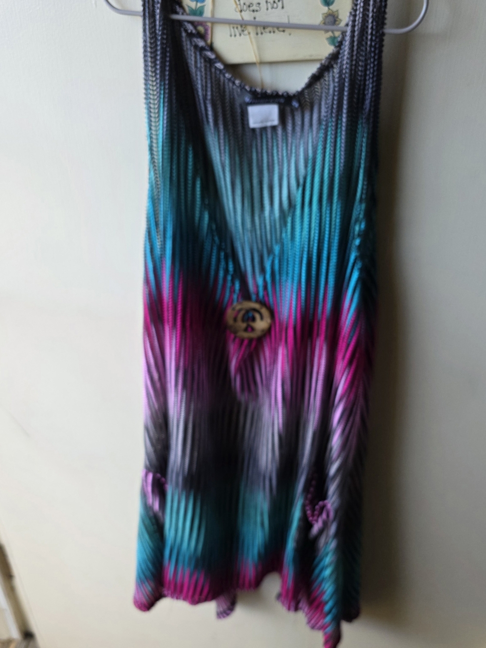Sleeveless Ombre Pleated Tunic - Teal, Pink & Black
